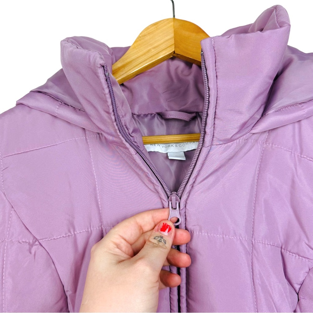 New York Co. Soft Quilted Lightweight Zip Up Hooded Puffer Jacket Lilac Purple M - Picture 4 of 9